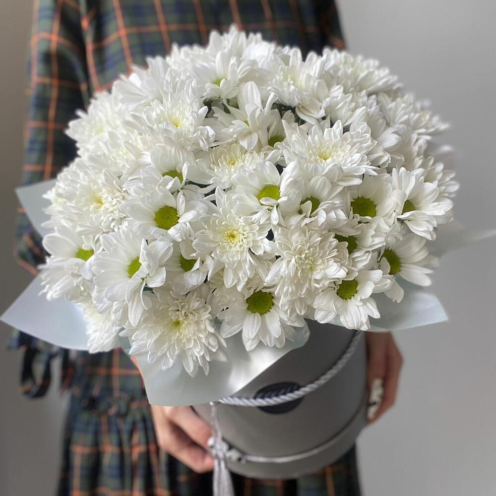 Белые хризантемы 11 веток в коробке
